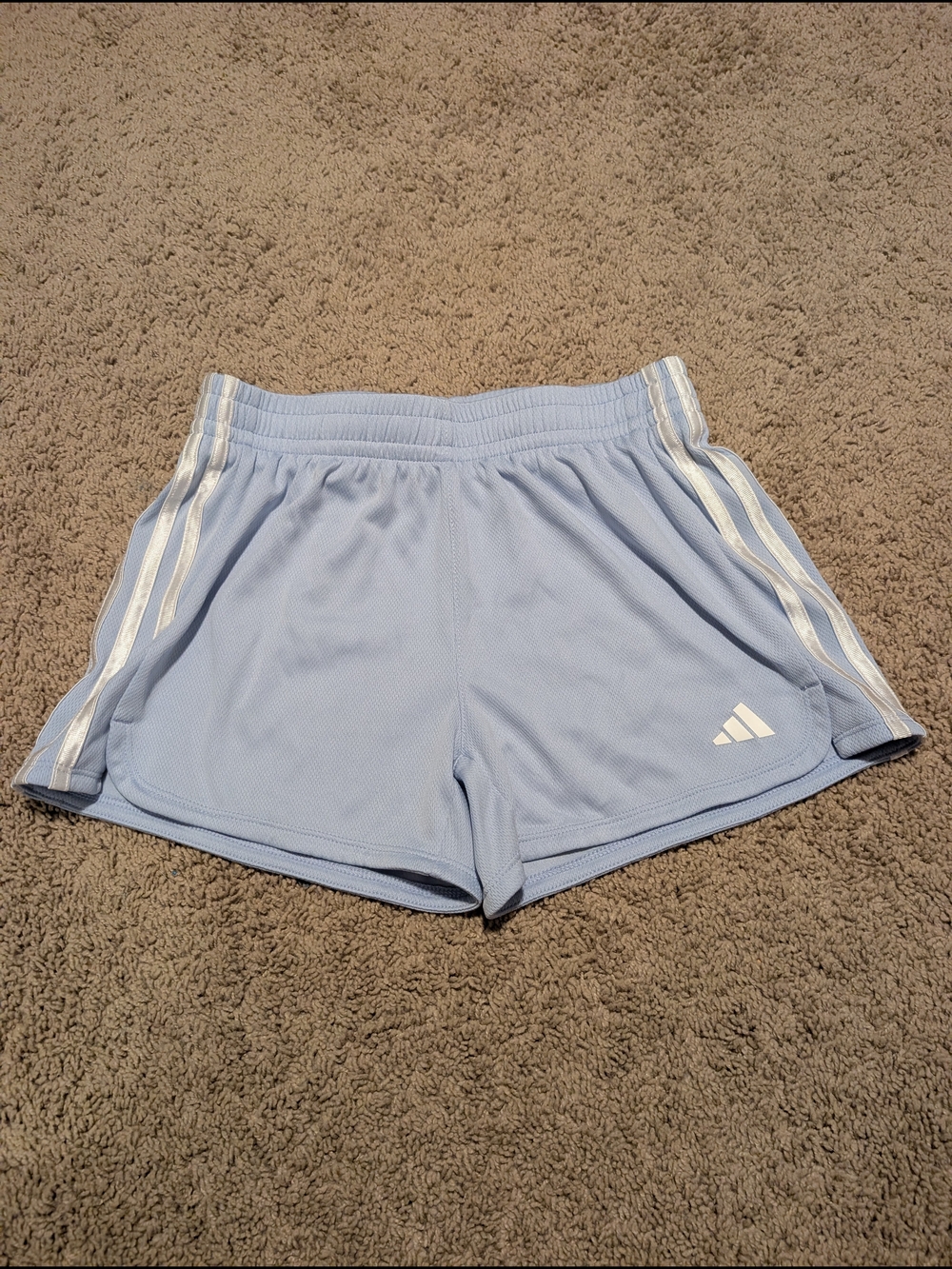 adidas Light Blue Girld's Athletic Shorts with White Stripes